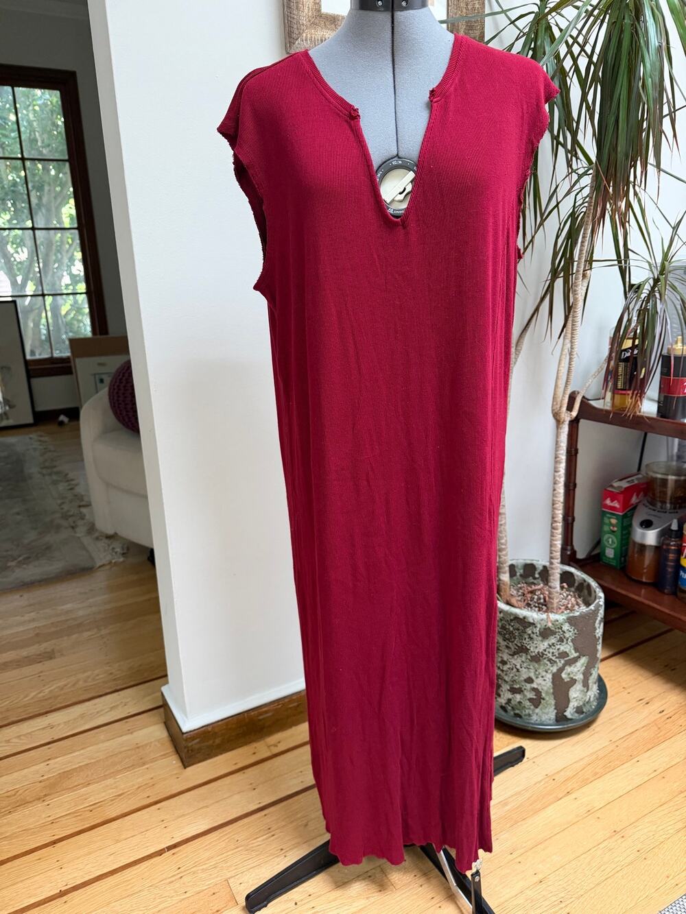 L*Space Robyn Ribbed Notch Neck Midi Dress Coverup Red Medium